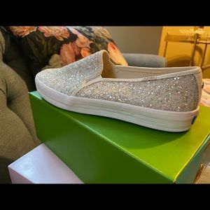 NIB Kate spade double decker glitter cream keds